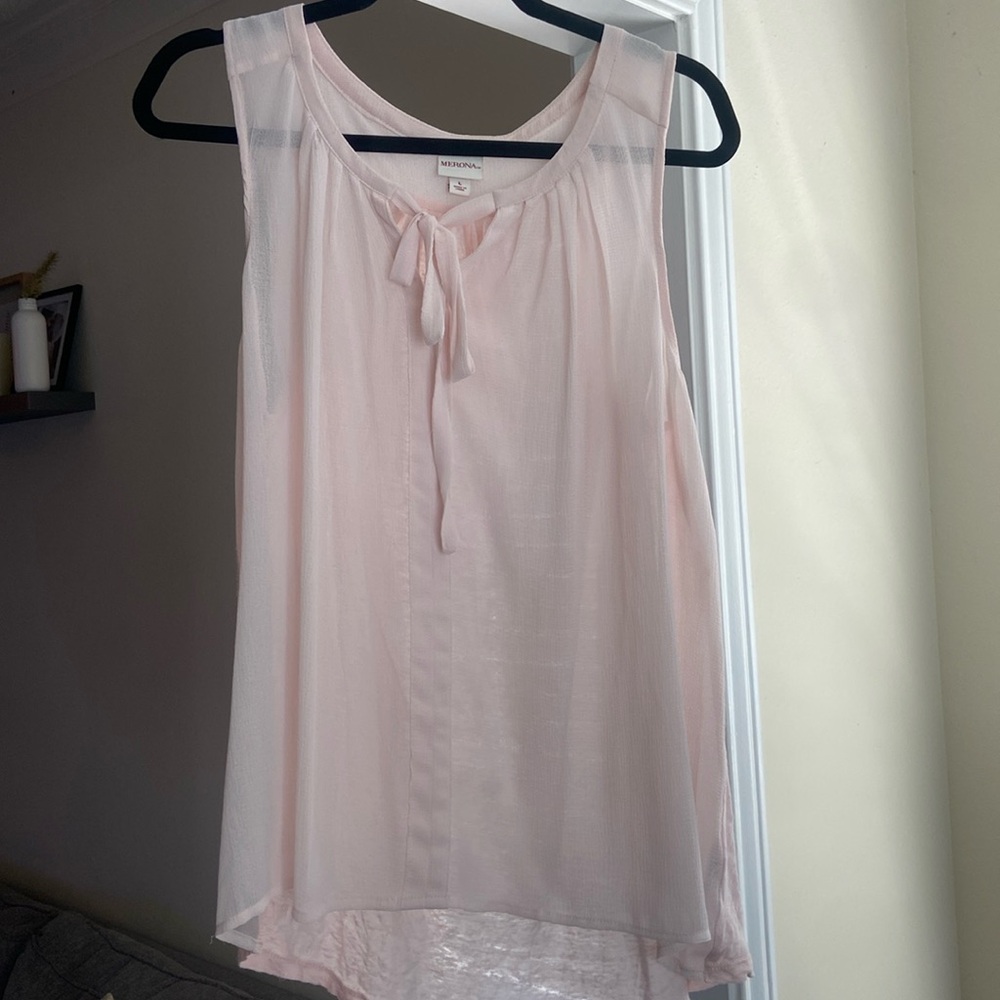 Merona Light Pink Sheer Tie Neck Blouse